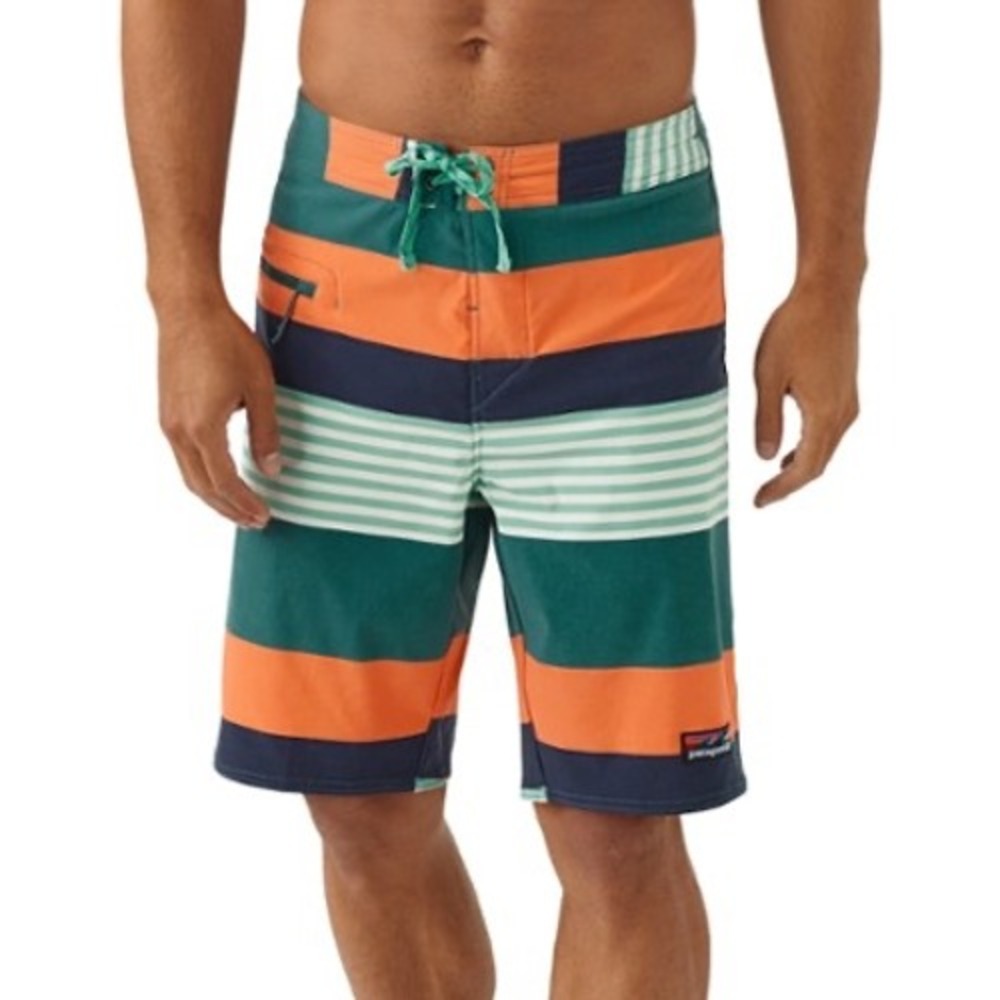 Patagonia Mens Striped Board Shorts Teal Orange Navy Size 30 Swim Trunks